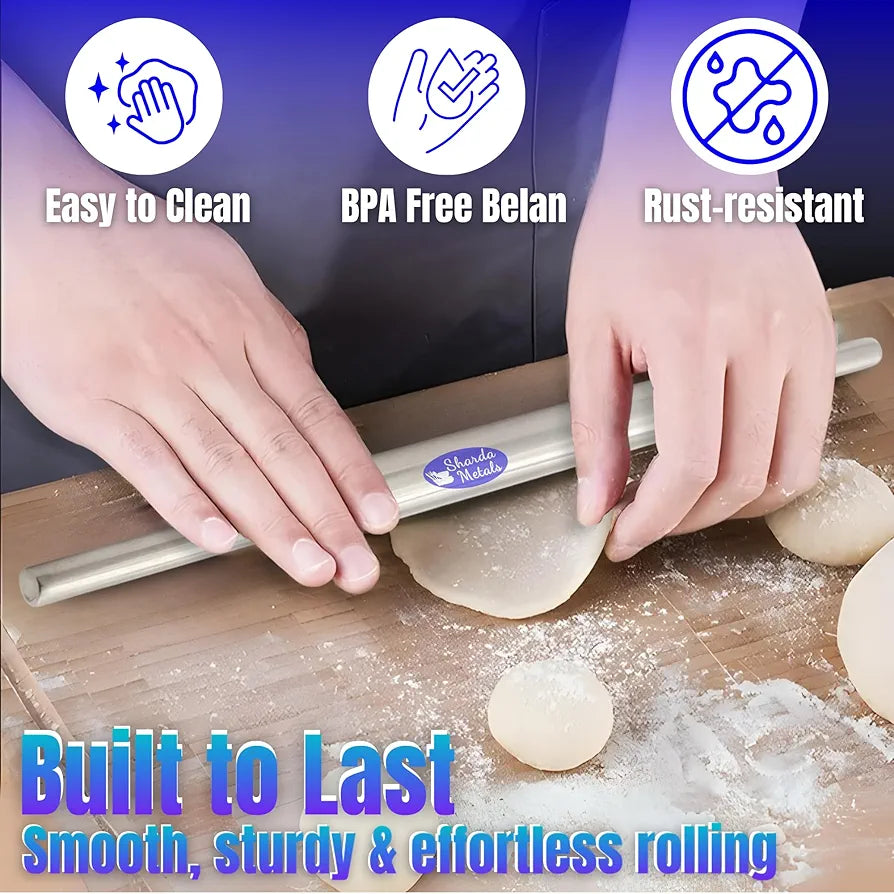 Roti Rust Sharda Metals Stainless Steel Belan for Chapati and Roti - 34 cm - 240 ...