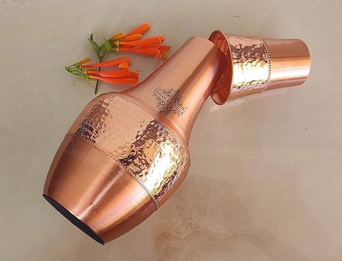 Indian Art Villa Pure Copper Printed Drinkware With Ayurvedic Health Benefits Inbuilt Glass