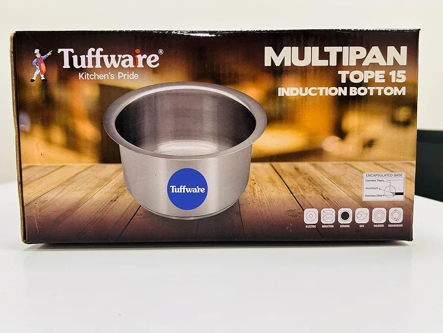 Tuffwaire Stainless Steel Round Induction Bottom Cooking Tope | Food-Grade Stainless Steel | 13cm Dia | 18G |1.5mm Thickness | 1.1 Litre Capacity | Rust-Resistant & Long-Lasting