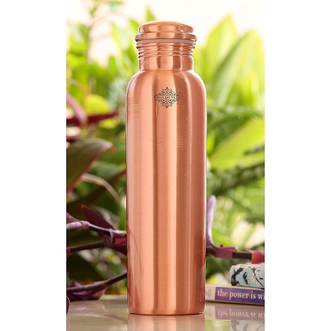 Indian Art Villa Pure Copper Water Bottle With Plain Matt Finish Design