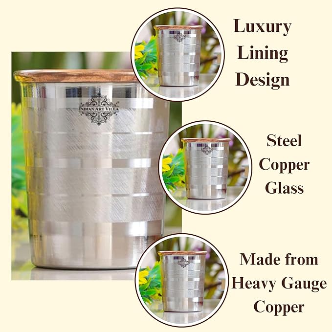 Indian Art Villa Steel Copper Luxury Glass Tumbler (Pack of 2)