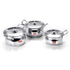 Sumeet Stainless Steel Handi with Lid 1.1 LTR| 1.6 LTR| 2.1 L| 3 Piece (Steel)
