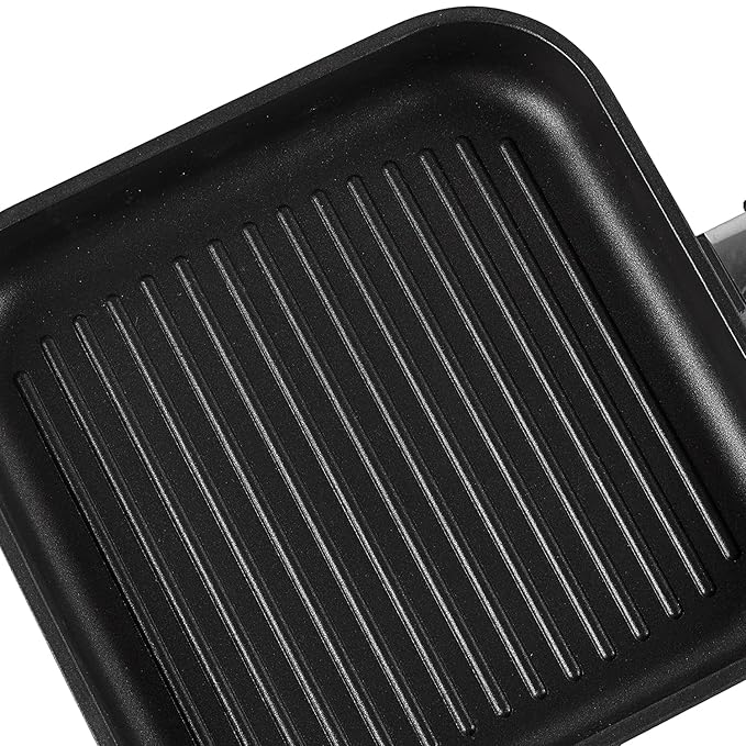 Vinod Zest Plus Die Cast Aluminium Square Griddle - 24 cm | 5 mm Thick | 3 Layer Coating | Silicone Handle