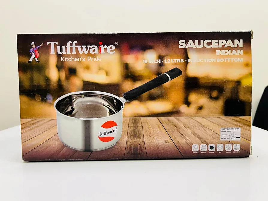 Tuffwaire Food Grade Stainless Steel Sauce Pan, Tea Pan, Chai Pan, Small Pan | 13cm Dia | 1 Liter | Gas & Induction Friendly | 3-Layer Thick Bottom, 100% Toxin-Free