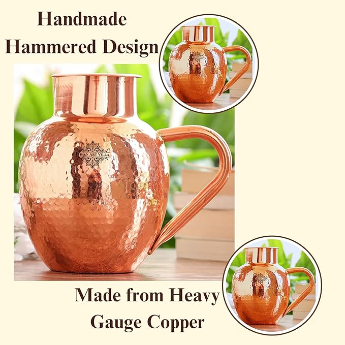 Indian Art Villa Hammered Royal Surahi Design Copper Jug Pitcher