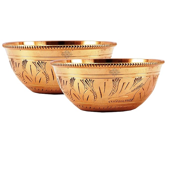 Indian Art Villa Brass Chutney Bowl Katori, Embossed Floral Design | 220 ml