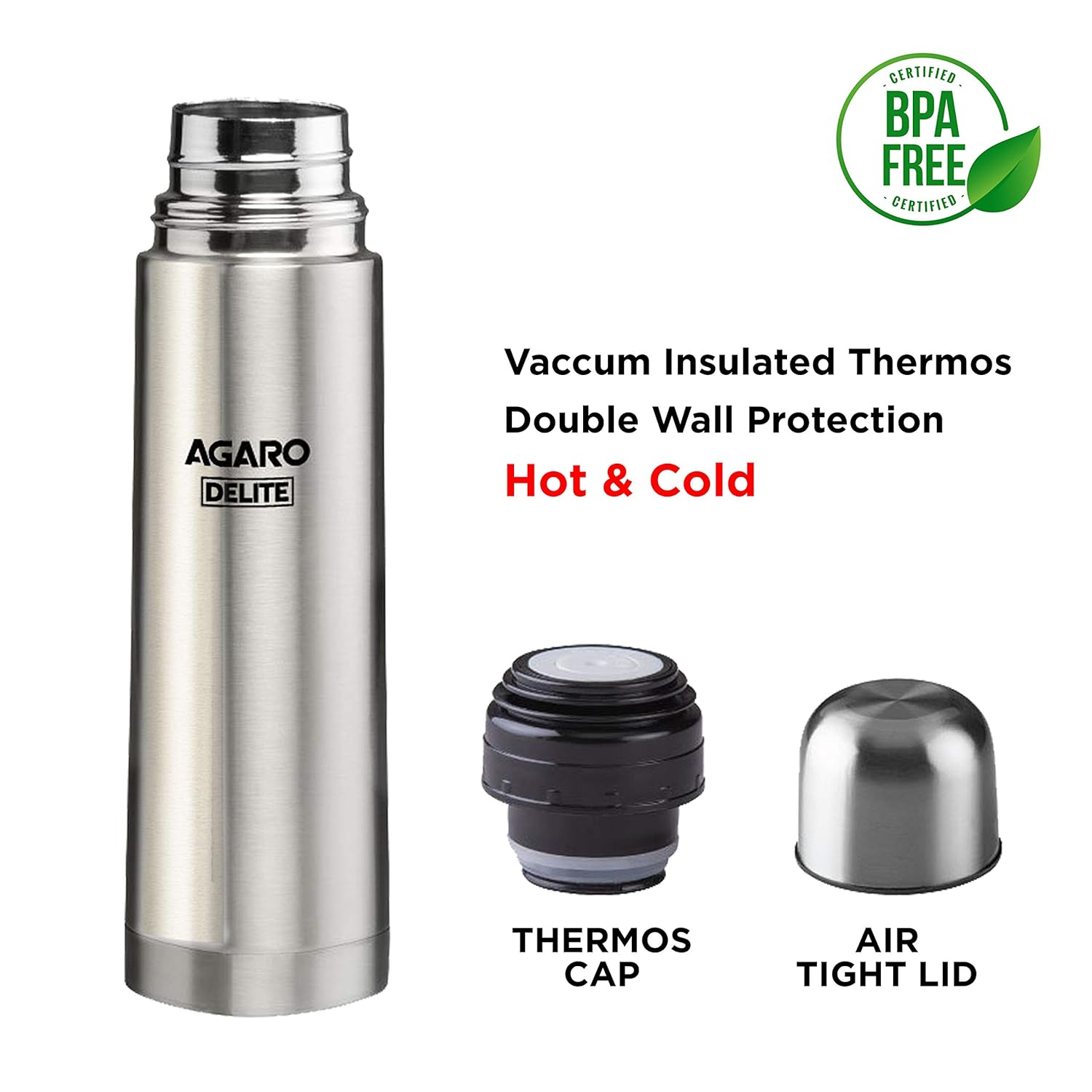 Agaro Delight Stainless Steel Vacuum Flask | 1000ml | Hot & Cold Up to 24 Hours