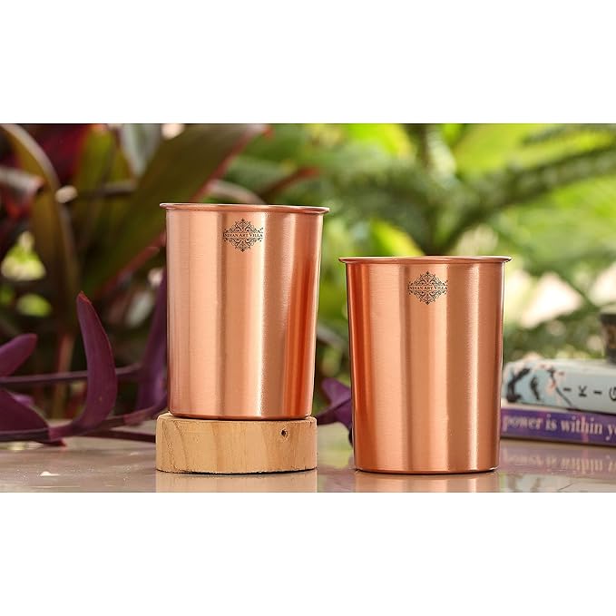 Indian Art Villa Pure Copper Plain Glass With Matt Finish Design (Pack of 2)