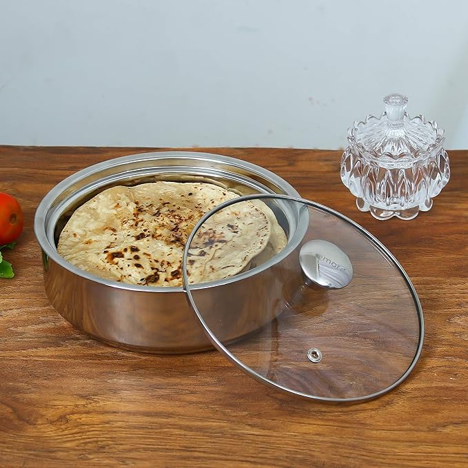 Femora Stainless Steel Insulated Roti Server | 1.1 Litres | Pack of 1 | Silver