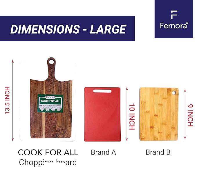 Femora Vegetable Acacia Wood Chopping Board Anti Bacterial Seasoned With Organic Mineral Oil Rectangular Shape | 48 X 24.5 Cm