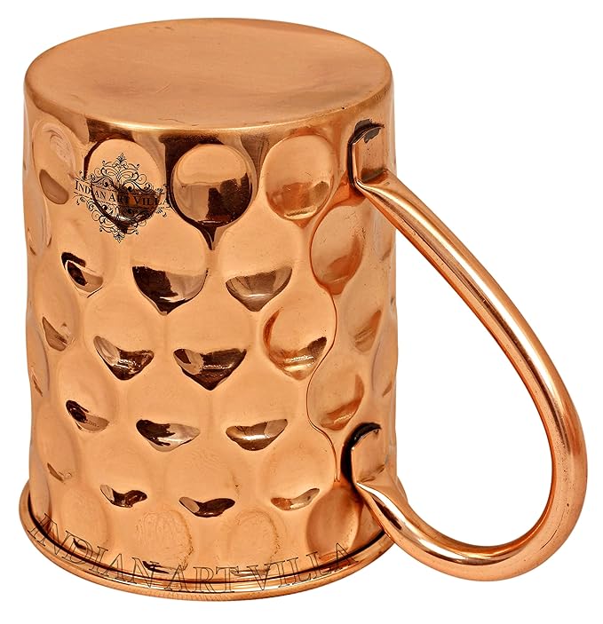 Indian Art Villa Pure Copper Straight Shaped Diamond Design Moscow Mule Beer Mug Cup | 500 ml (Pack of 2)