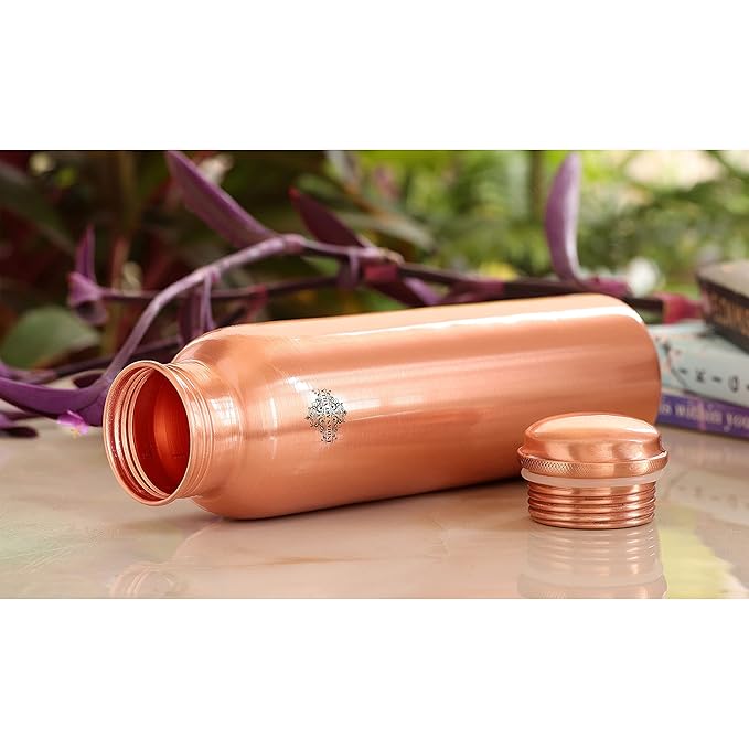 Indian Art Villa Pure Copper Water Bottle With Plain Matt Finish Design