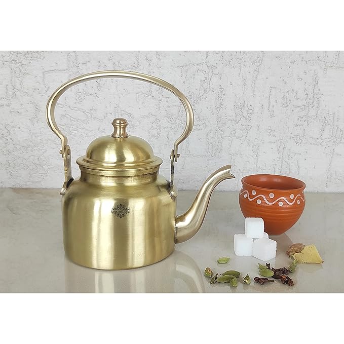 Indian Art Villa Pure Brass Matt Finish Tea Pot/Tea Kettle Volume | 400 ml Gold