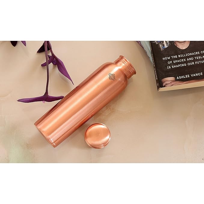 Indian Art Villa Pure Copper Water Bottle With Plain Matt Finish Design