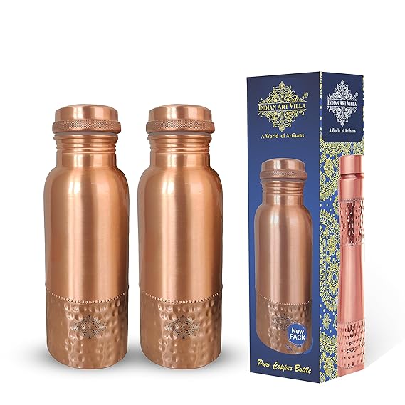 Indian Art Villa Copper Bottle With Uper Lacquer & Bottom Hammered