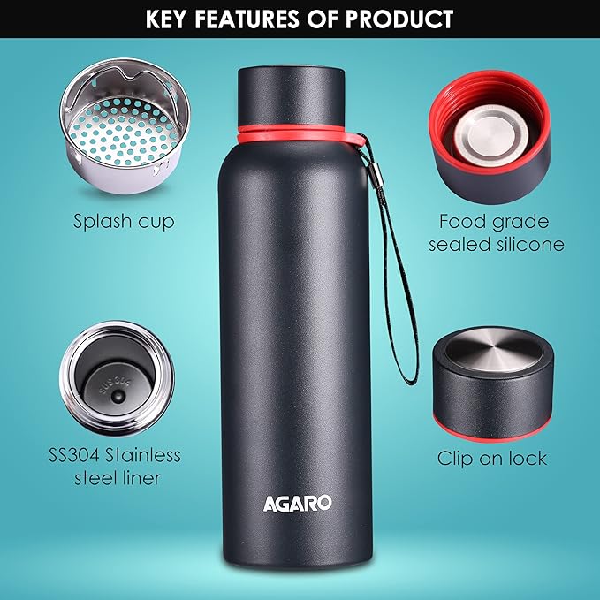 Agaro Elegant Stainless Steel Vacuum Flask 700ml | Dual Insulation with Tea Filter