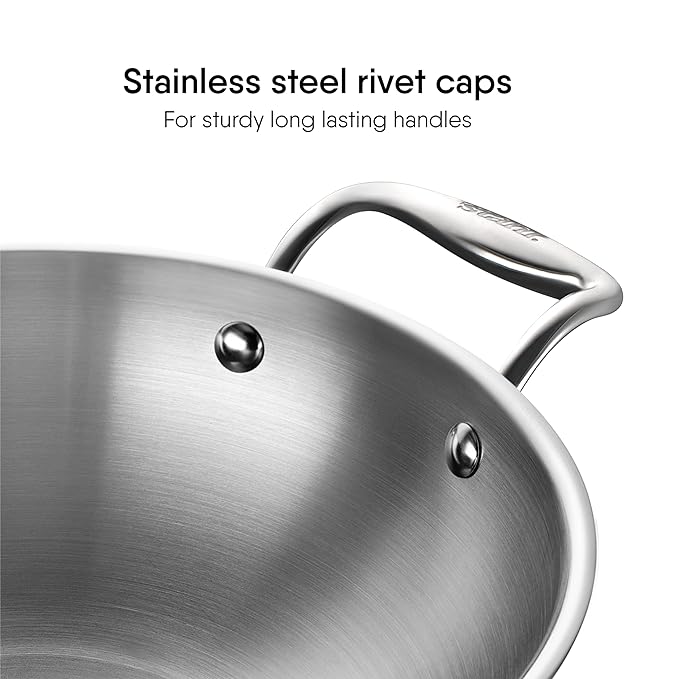 Stahl Artisan Triply Stainless Steel Kadhai With Lid, Kadai for Cooking | Induction & Gas Stove Compatible | 2.4 L | 24 Cm