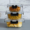 Femora Borosilicate Square Microwave Oven Safe Glass Container With Dectahable & Break Free Lid | Black Color | 300,500,800 Ml