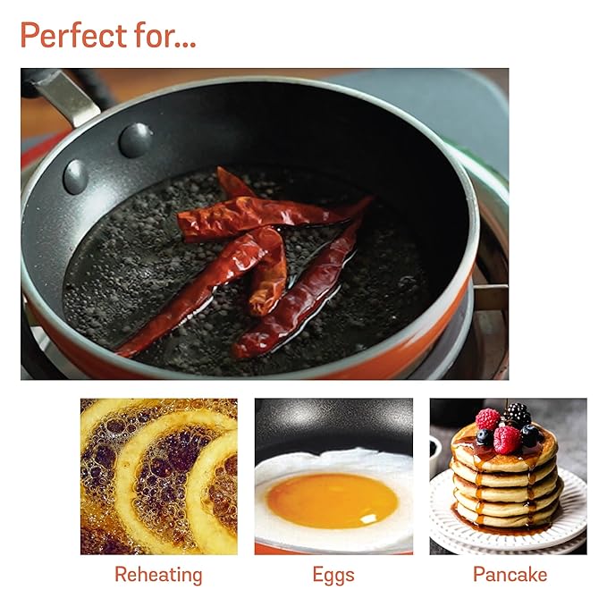 Meyer Non Stick Mini Fry Pan | Tadka Pan | Omelette Pan Non Stick 12cm Orange