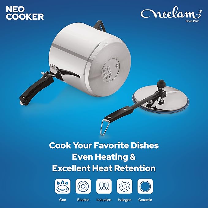 Neelam Stainless Steel Neo Pressure Cooker -6.5 Litre, Inner Lid - 2157 gms