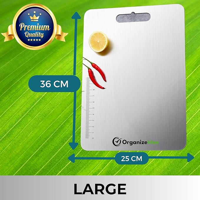 OrganizeMee Large Stainless Steel Cutting Board for Kitchen Big Size Pad (36 cm X 25 cm)