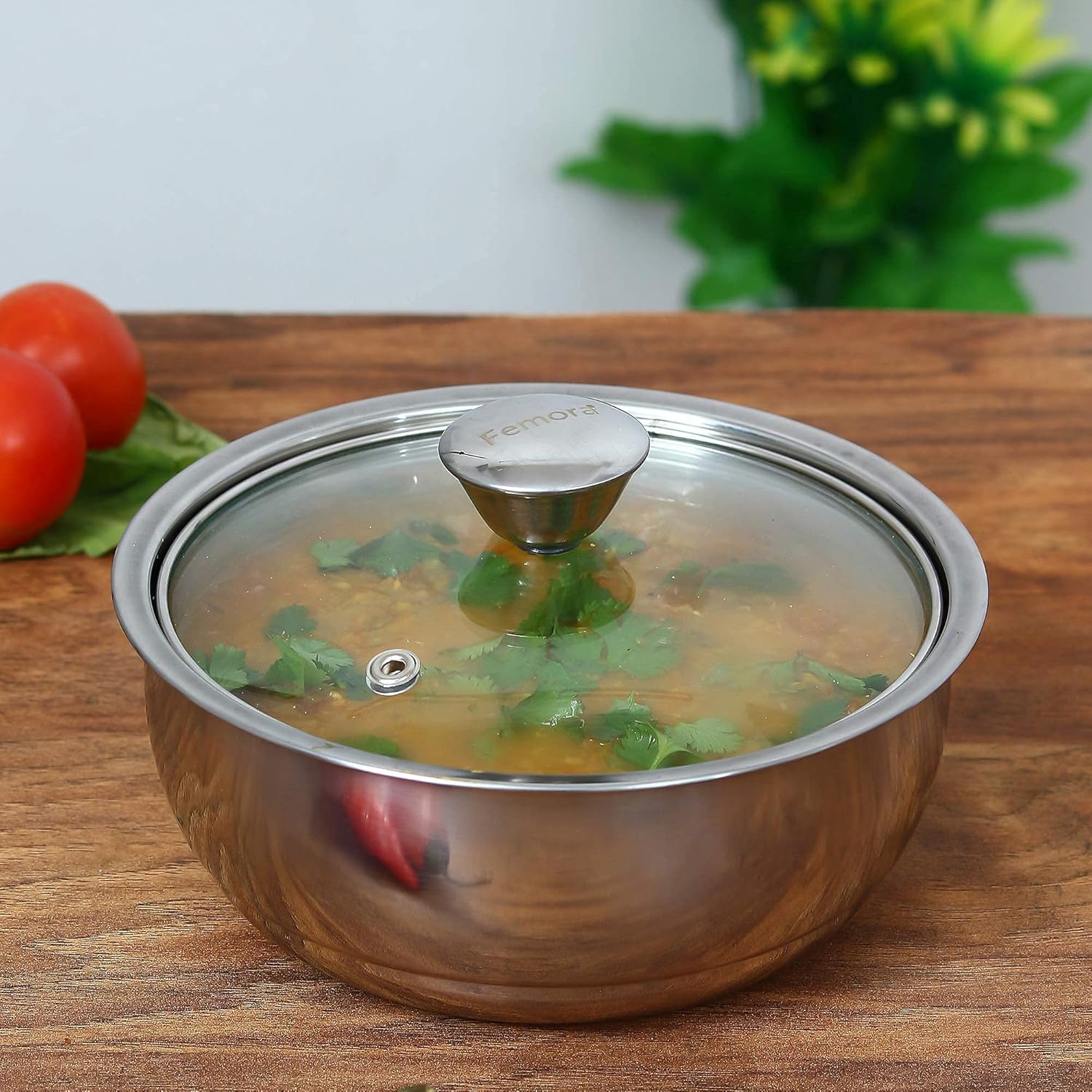 Femora Stainless Steel Double Wall Insulated Curry Server Curry Bowls | 500 Ml Silver | Small Serving Size