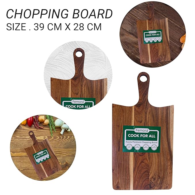 Femora Vegetable Acacia Wood Chopping Board Anti Bacterial Seasoned With Organic Mineral Oil Rectangular Shape | 48 X 24.5 Cm