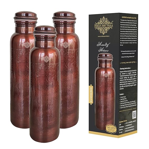 Indian Art Villa Pure Copper Water Bottle With Antique Design