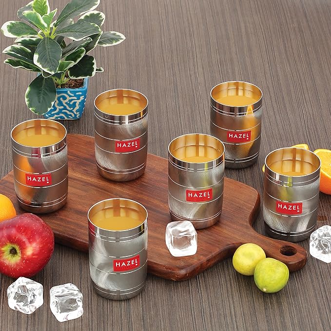 Hazel Stainless Steel Drinking Glasses 350 ml Unbreakable Glass