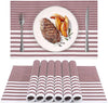 Pepplo PVC Placemats Placemats for Dining Table Heat Resistant Placemats Set of 6 Wine Red Line (PLC10D6)