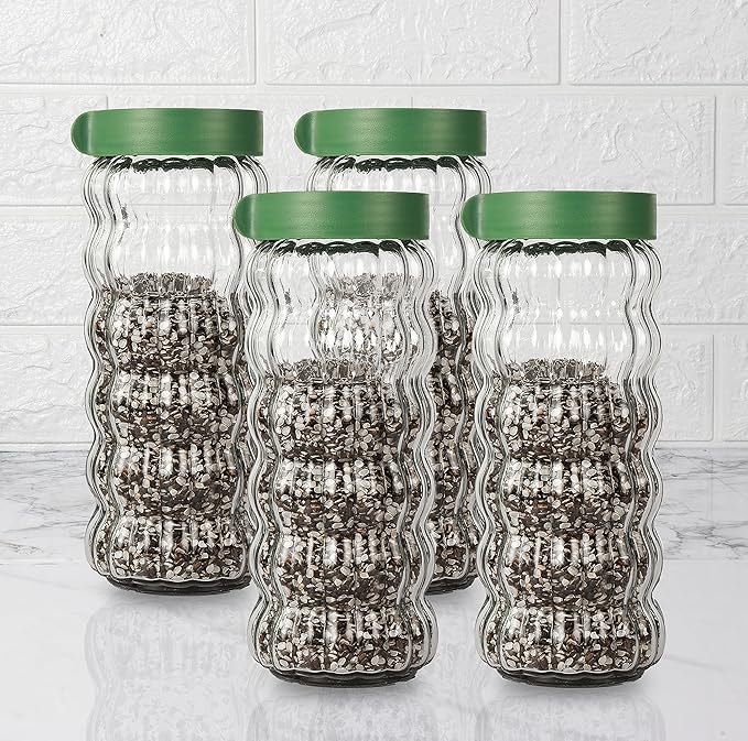 Femora Kitchen Storage Jars Clear Glass With Plastic Stackable Lid Jar ...