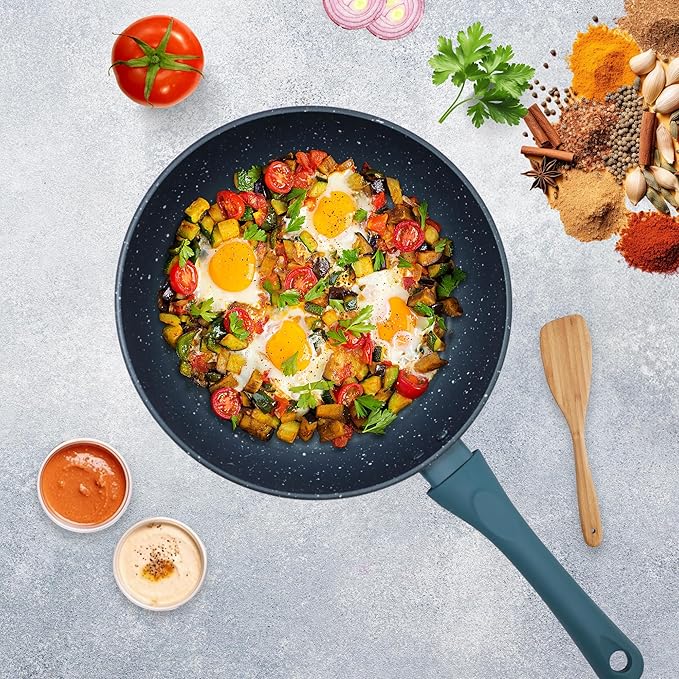 Solara Non Stick Frying Pan 24cm, Granite Omlette Egg Pan, Induction & Gas Fry Pan, Frying Pan Non Stick | Bezel