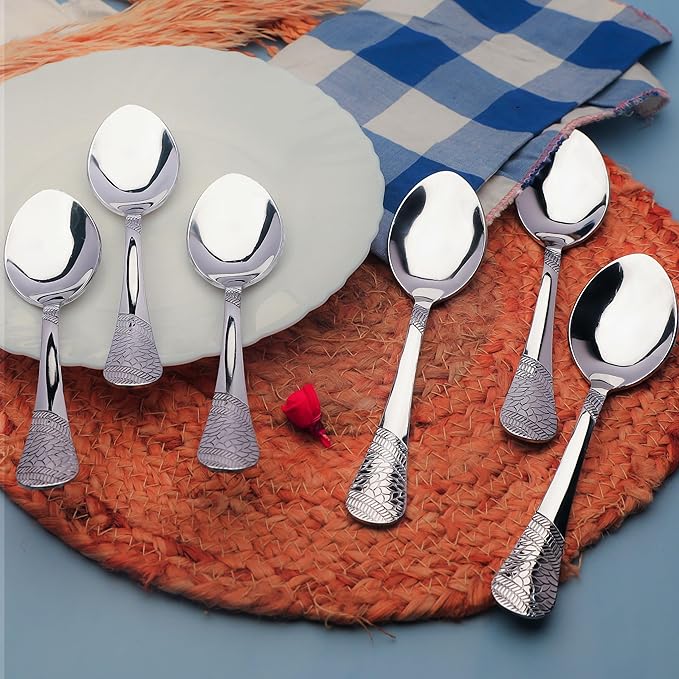 Parage 6 Pieces Stainless Steel Spoons Set 6 Dinner Spoons 16 cm