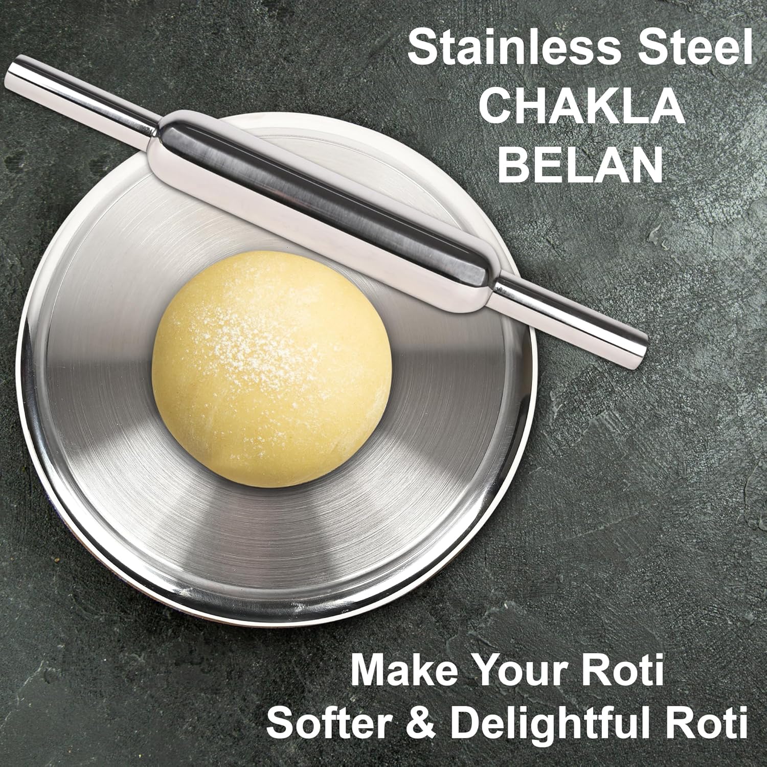 Rollyware Rollyware 100% Stainless Steel Rolling Pin + Joint Less Design Polpat ...