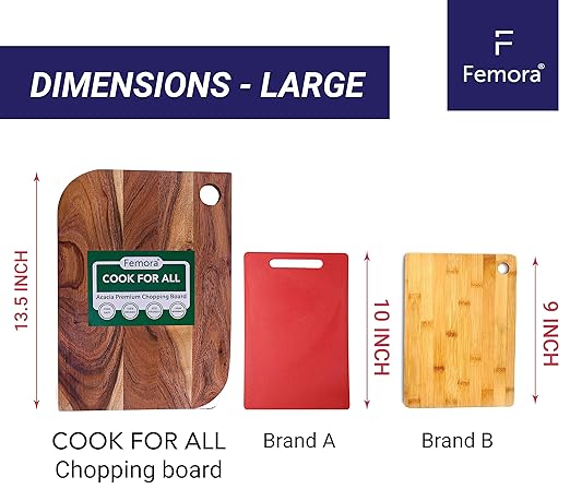 Femora Vegetable Acacia Wood Chopping Board Anti Bacterial Seasoned With Organic Mineral Oil Rectangular Shape | 34 X 24 Cm