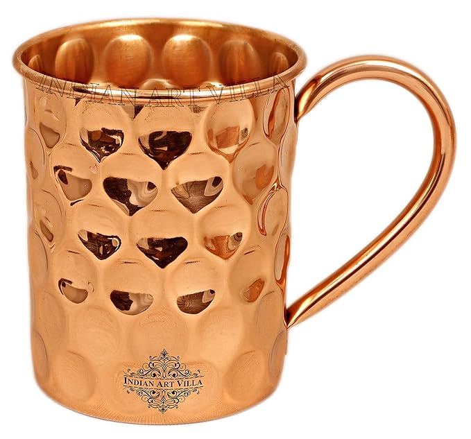 Indian Art Villa Pure Copper Straight Shaped Diamond Design Moscow Mule Beer Mug Cup | 500 ml (Pack of 2)