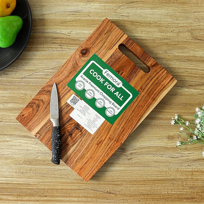 Femora Vegetable Acacia Wood Chopping Board Anti Bacterial Seasoned With Organic Mineral Oil Rectangular Shape | 34.20 X 24 Cm