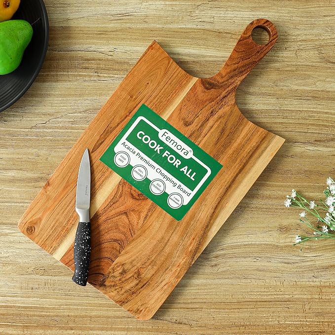 Femora Vegetable Acacia Wood Chopping Board Anti Bacterial Seasoned With Organic Mineral Oil Rectangular Shape | 48 X 24.5 Cm