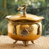 P-TAL Brass Decorative Handi with Lid Neck Ribbon Bow Design  3 Legs