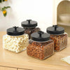 Nestasia Embossed Jar with Flower Knob Set of 4 Matte Black (1300ml) | Airtight Storage