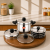 PrayLady Strainer Pro Max 4.2L 304 Grade SS Multi-Purpose Pot with Glass Lid Triply Bottom Idli Cooker 4 Plates Induction Gas