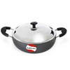 Tuffware Hard Anodised Aluminium Deep Non Stick Kadhai With Stainless Steel LId Black 18cm Dia 1.3 Liters Kadai Pot for Cooking