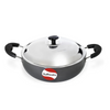Tuffware Hard Anodised Aluminium Deep Non Stick Kadhai With Stainless Steel LId Black 14 Inches 3.9 Liters