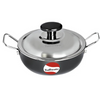 Tuffware Hard Anodised Aluminium Deep Non Stick Kadhai With Stainless Steel Lid, Black 14 cm Dia | 0.65 Liters