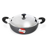 Tuffware Hard Anodised Aluminium Deep Non Stick Kadhai With Stainless Steel LId, Black 22cm Dia 2.5 Liters Kadai Pot for Cooking