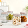 Nestasia Panelled Jar with Lid Set of 4 Taupe Beige (1450ml) | Airtight Glass Pantry Jars