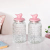 Nestasia Airtight Glass Jar with Pink Bird Ceramic Lid Set of 2 (1300ml) | Decorative Storage