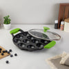 MACclite IRONIUM Pre Seasoned Cast Iron Appe Pan 12 Cavity with Glass Lid and Long Side Handle with Silicon Grips