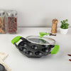 MACclite IRONIUM Pre Seasoned Cast Iron Appe Pan 9 Cavity with Glass Lid and Long Side Handle with Silicon Grips