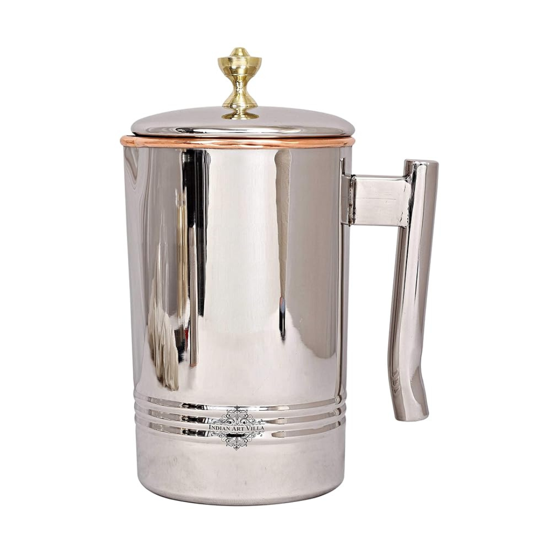 Indian Art Villa Steel Copper Jug Pitcher with Brass Knob